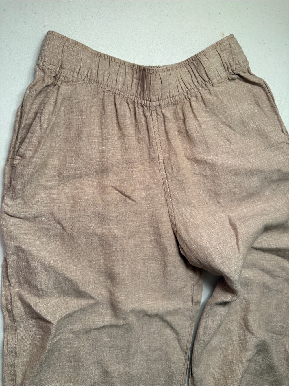 Tahari Natural Beige Wide-Leg Linen-Blend Pants - Picture 3 of 5